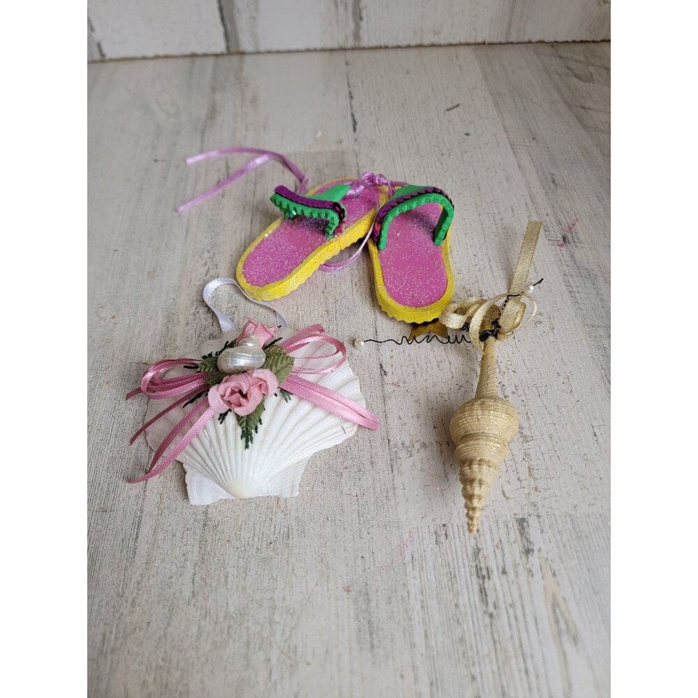 Ocean Beach shell sandals flip flop ornament‎ Xmas set